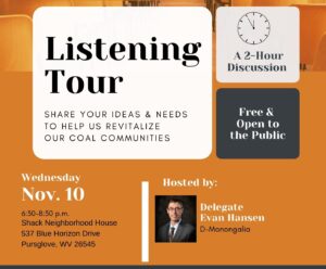 Coal Communities Workgroup sets Morgantown listening tour stop for Nov. 10